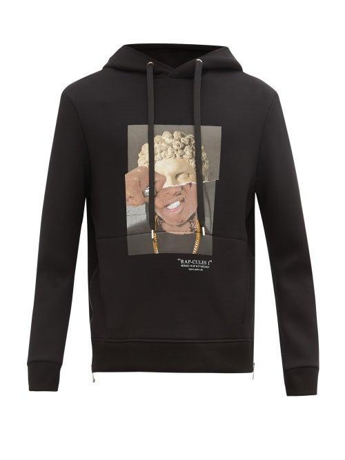 Matchesfashion.com Neil Barrett - Rap-cules 1-print Jersey Hooded Sweatshirt - Mens - Black
