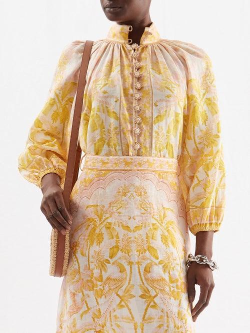 Zimmermann - Lyre Botanical-print Voile Blouse - Womens - Yellow Print