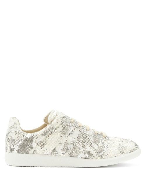 Matchesfashion.com Maison Margiela - Replica Snake-effect Leather Trainers - Mens - Grey