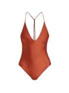Matchesfashion.com Jade Swim - Vertical Back V Neck Swimsuit - Womens - Dark Red