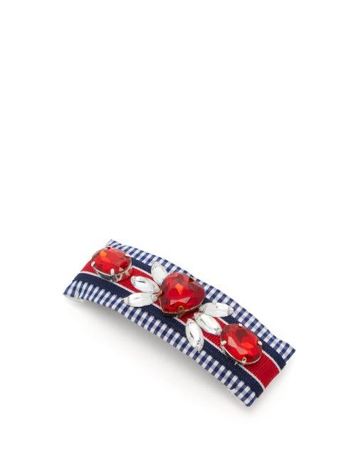 Matchesfashion.com Benot Missolin - Lucia Crystal-embellished Gingham Hair Clip - Womens - Blue Multi
