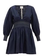 Matchesfashion.com Escvdo - Misa V-neck Cotton Mini Dress - Womens - Navy