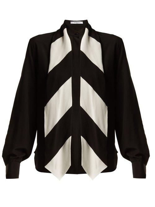 Matchesfashion.com Givenchy - Tie Neck Silk Blouse - Womens - Black White