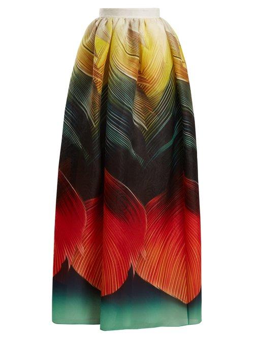 Matchesfashion.com Mary Katrantzou - Egret Folk Print Silk Organza Maxi Skirt - Womens - Orange Multi