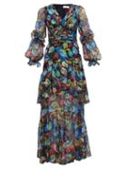 Matchesfashion.com Peter Pilotto - Iridescent Floral Print Silk Blend Dress - Womens - Navy Multi