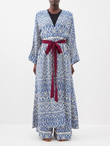 Marta Ferri - Printed-silk Maxi Wrap Jacket - Womens - Blue Print