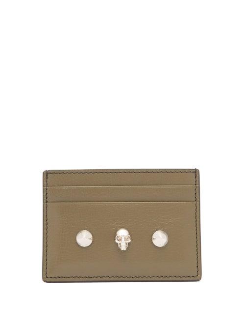 Matchesfashion.com Alexander Mcqueen - Skull-embellished Leather Cardholder - Womens - Khaki Multi