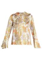Matchesfashion.com Peter Pilotto - Roll Neck Floral Print Silk Blouse - Womens - Orange White