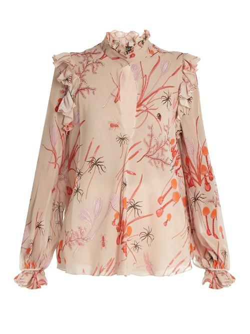 Giambattista Valli Ruffled Mushroom-print Silk-georgette Blouse