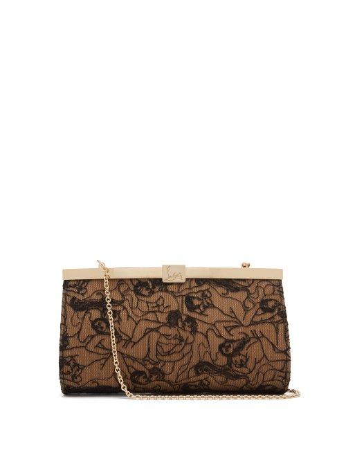 Matchesfashion.com Christian Louboutin - Palmette Lace Mesh Clutch - Womens - Black
