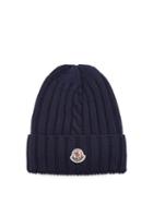 Matchesfashion.com Moncler - Ribbed Knit Wool Beanie Hat - Womens - Navy