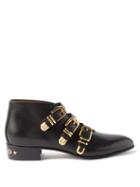 Gucci - Worsh Buckled Leather Ankle Boots - Womens - Black