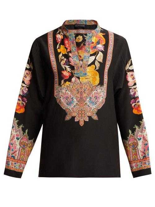 Matchesfashion.com Etro - Pentaport Digital Print Silk Kaftan Top - Womens - Black Multi