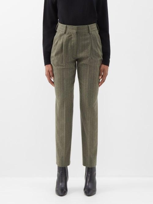 Blaz Milano - Ferien Pinstriped Pleated Wool-blend Trousers - Womens - Light Khaki