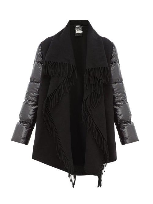 Matchesfashion.com Moncler - Cloak Fringed Wool And Quilted Shell Coat - Womens - Black
