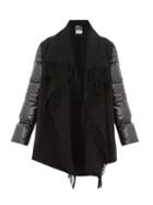 Matchesfashion.com Moncler - Cloak Fringed Wool And Quilted Shell Coat - Womens - Black