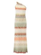 Matchesfashion.com Missoni - One Shoulder Zigzag Knitted Gown - Womens - White Multi