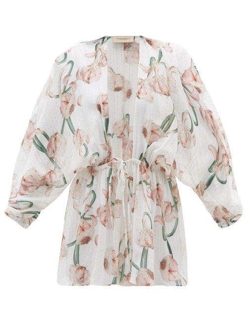 Matchesfashion.com Adriana Degreas - Aglio Print Silk Crepe De Chine Blouse - Womens - White Print
