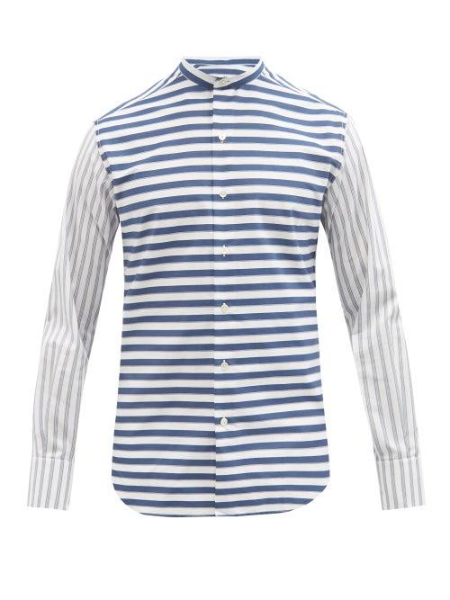 Mens Rtw Sbline - Eton Stripe-jacquard Cotton-poplin Shirt - Mens - Navy White