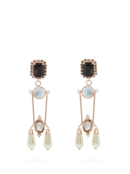 Matchesfashion.com Erdem - Crystal And Faux Pearl Embellished Drop Earrings - Womens - Blue