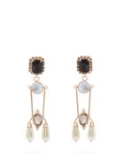 Matchesfashion.com Erdem - Crystal And Faux Pearl Embellished Drop Earrings - Womens - Blue