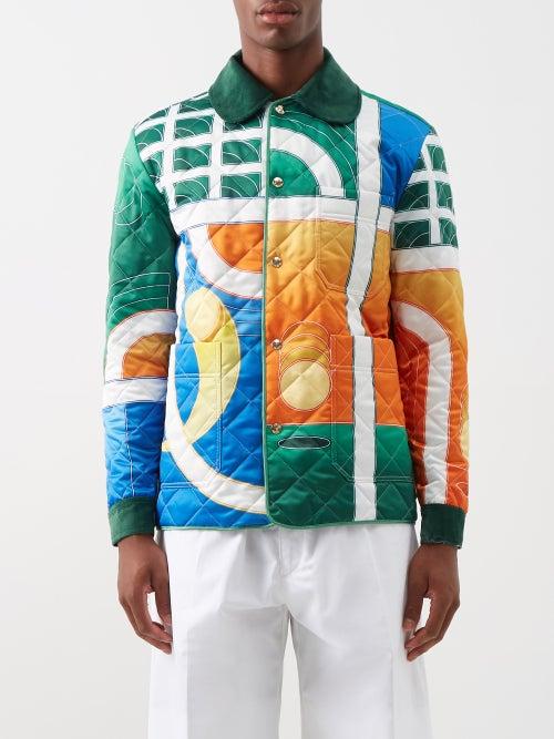 Casablanca - Corduroy-collar Quilted-satin Jacket - Mens - Green Multi