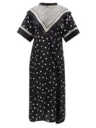 Sacai - Pleated Polka-dot Satin Midi Dress - Womens - Black White