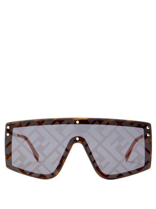 Matchesfashion.com Fendi - Ff-print Flat-top Metal Sunglasses - Womens - Tortoiseshell