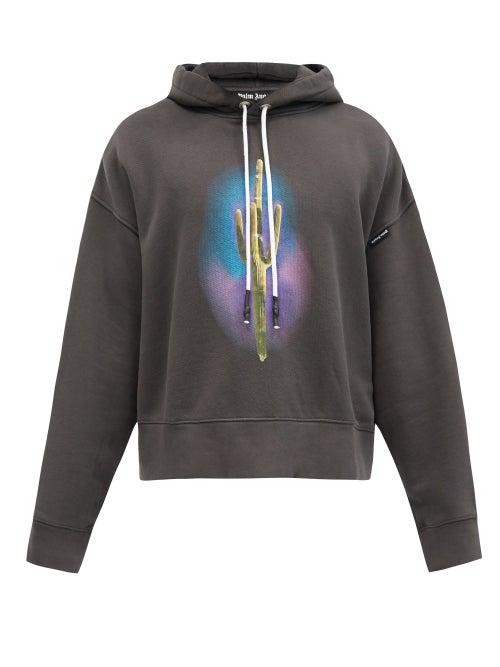 Matchesfashion.com Palm Angels - Cactus And Logo-print Hooded Cotton Sweatshirt - Mens - Black Multi