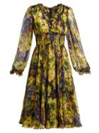 Matchesfashion.com Dolce & Gabbana - Grape Print Silk Chiffon Midi Dress - Womens - Black Multi