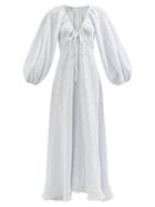 Fil De Vie - Maribelle Striped Linen-voile Maxi Dress - Womens - Blue Stripe