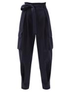 Matchesfashion.com Redvalentino - Paperbag-waist Cotton-blend Trousers - Womens - Blue