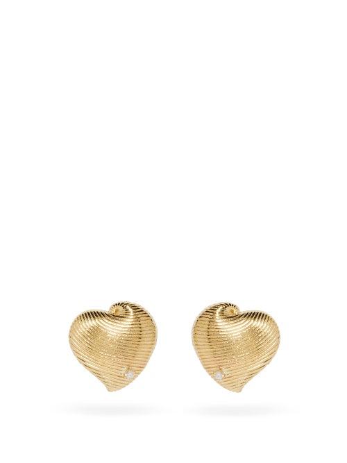 Matchesfashion.com Yvonne Lon - Diamond & 9kt Gold Heart Earrings - Womens - Gold
