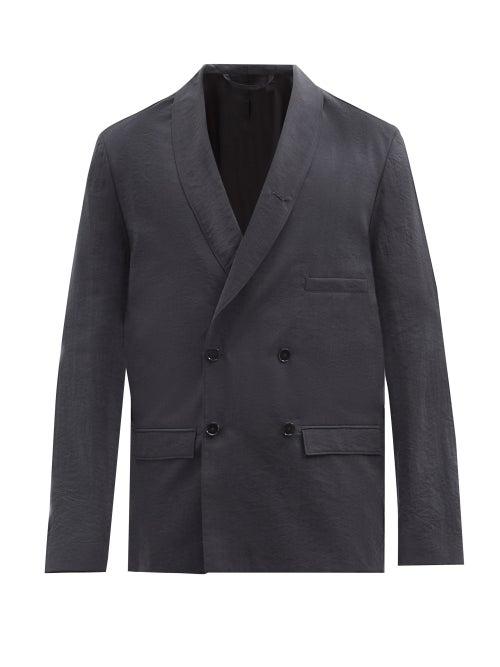 Matchesfashion.com Lemaire - Belted Double-breasted Silk-blend Suit Jacket - Mens - Dark Grey