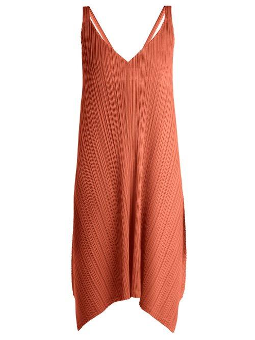 Matchesfashion.com Pleats Please Issey Miyake - Pleated V Neck Dress - Womens - Tan