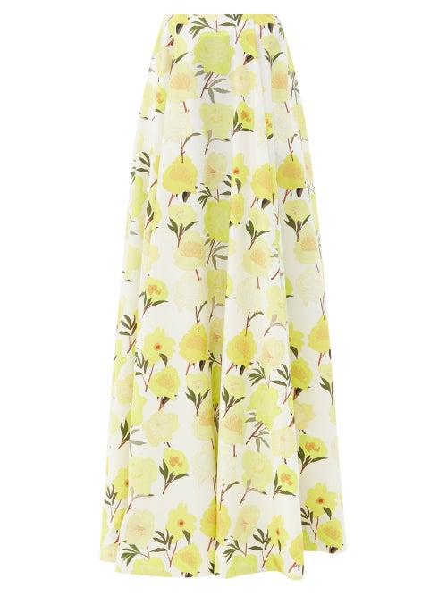 Bernadette - Kennedy Peony-print Taffeta Maxi Skirt - Womens - Yellow White