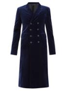 Matchesfashion.com Haider Ackermann - Double-breasted Longline Cotton-blend Velvet Coat - Mens - Blue