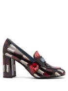 Matchesfashion.com Prada - Lipstick Print Patent Leather Loafers - Womens - Black Red