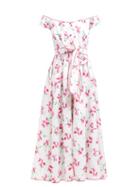 Matchesfashion.com Gl Hrgel - Poppy Print Off The Shoulder Cotton Midi Dress - Womens - Pink White