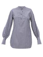 Matchesfashion.com Palmer//harding - Kapori Balloon-sleeve Striped Cotton Shirt - Womens - Navy White