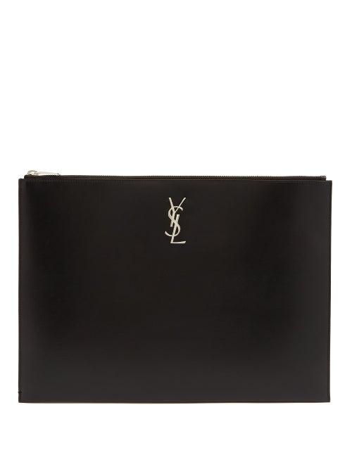 Saint Laurent - Ysl-plaque Leather Pouch - Mens - Black