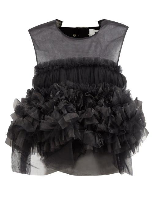 Noir Kei Ninomiya - Buckled Open-back Ruffled-tulle Top - Womens - Black