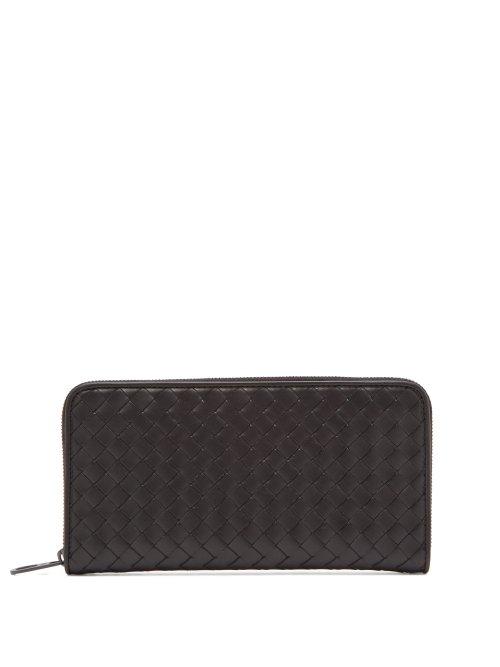 Matchesfashion.com Bottega Veneta - Intrecciato Zip Around Leather Wallet - Mens - Black
