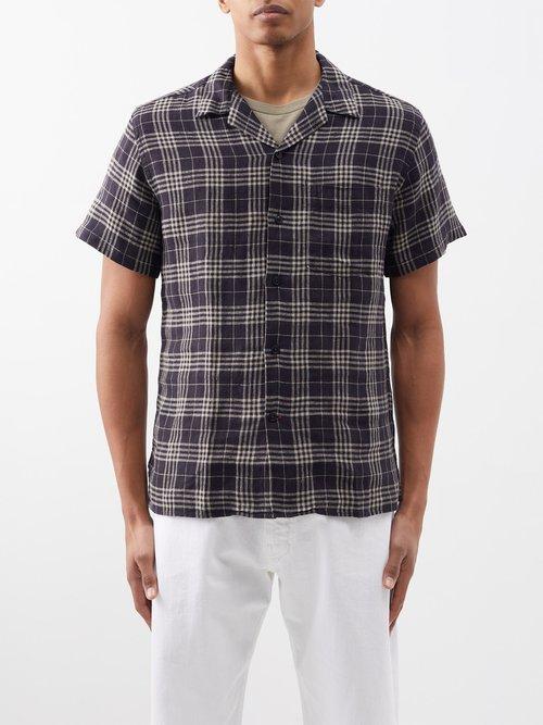 Oliver Spencer - Cuban-collar Checked Linen Shirt - Mens - Black Multi