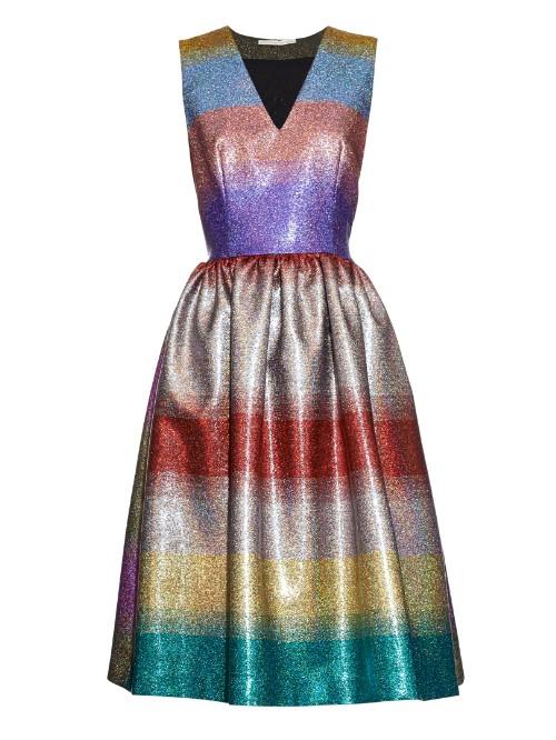 Marco De Vincenzo Metallic Striped V-neck Dress