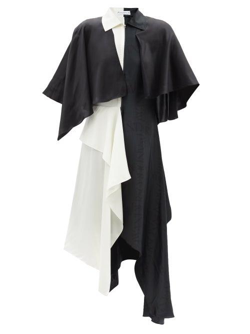 Jw Anderson - Asymmetric Panelled Satin Dress - Womens - Black White