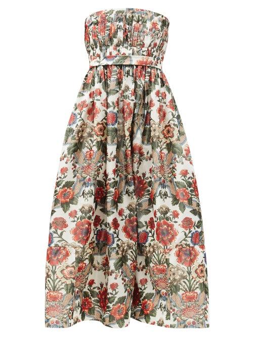Matchesfashion.com Brock Collection - Saura Strapless Floral-print Taffeta A-line Dress - Womens - Red Multi