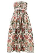 Matchesfashion.com Brock Collection - Saura Strapless Floral-print Taffeta A-line Dress - Womens - Red Multi