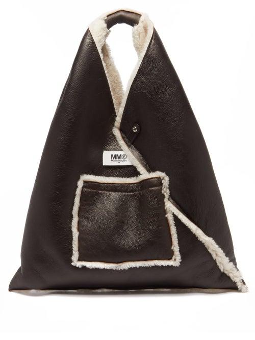 Mm6 Maison Margiela - Japanese Reversible Leather And Shearling Tote Bag - Womens - Beige Multi