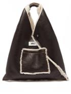Mm6 Maison Margiela - Japanese Reversible Leather And Shearling Tote Bag - Womens - Beige Multi